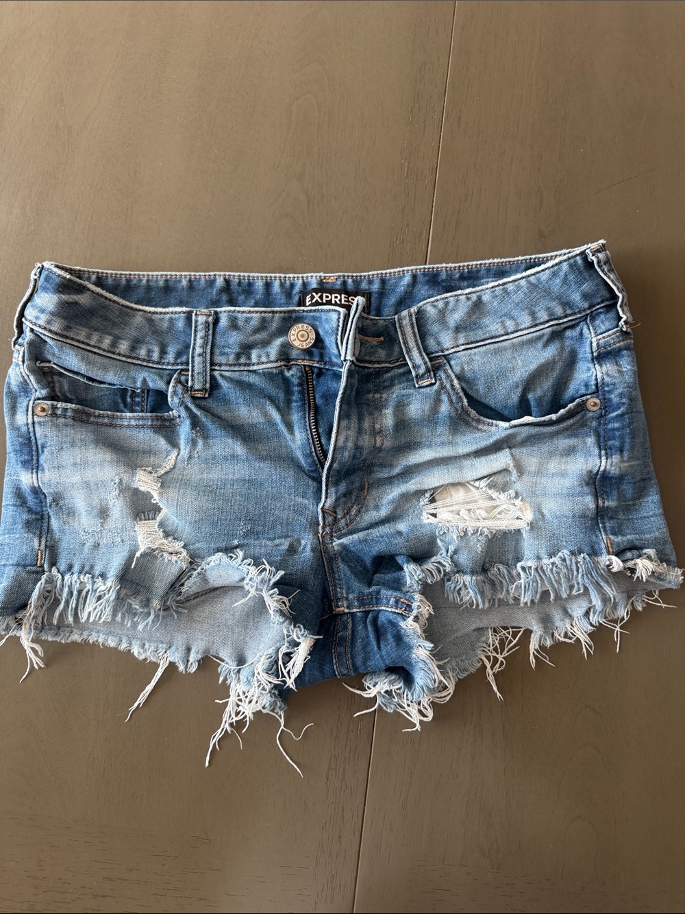Express Distressed Light Blue Denim Cutoff Shorts